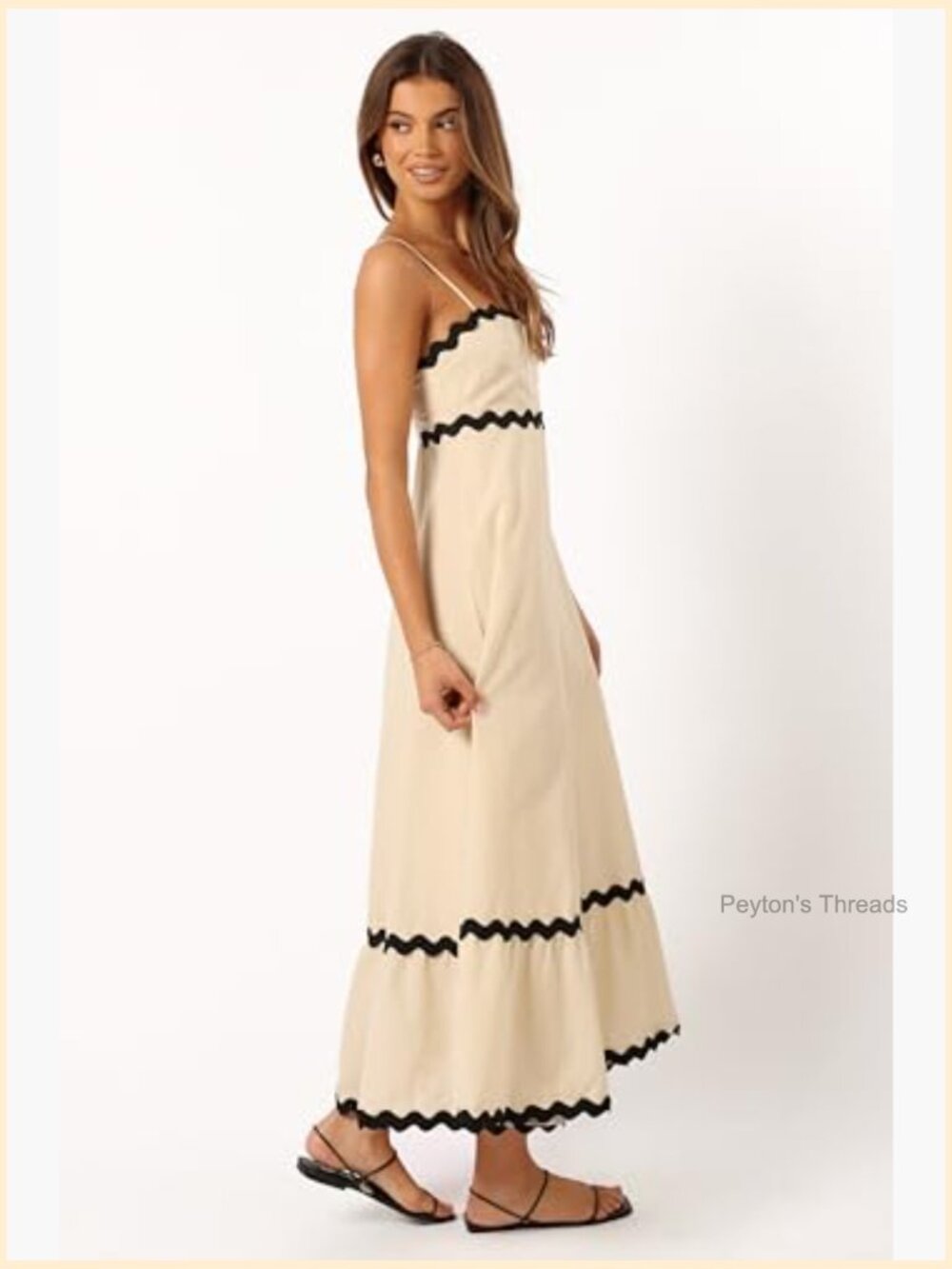 Yana Maxi Dress with Thin Adjustable Straps, Zip Back, Cotton - Picture 5 of 6